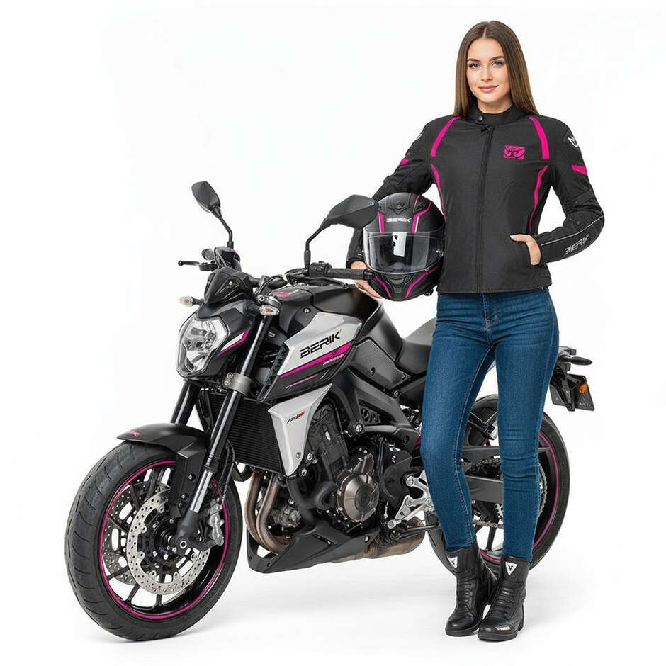 Berik 2.0 NJ-223301l-L-EL WP Damen-Motorradjacke aus technischem Stoff, Schwarz, Pink