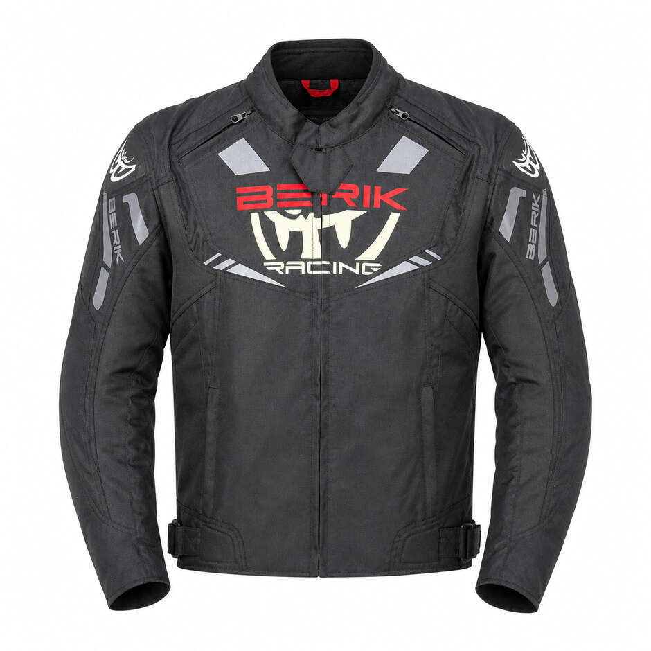Berik 2.0 NJ-253302 Motorradjacke aus technischem Gewebe, Schwarz, Weiß, Rot