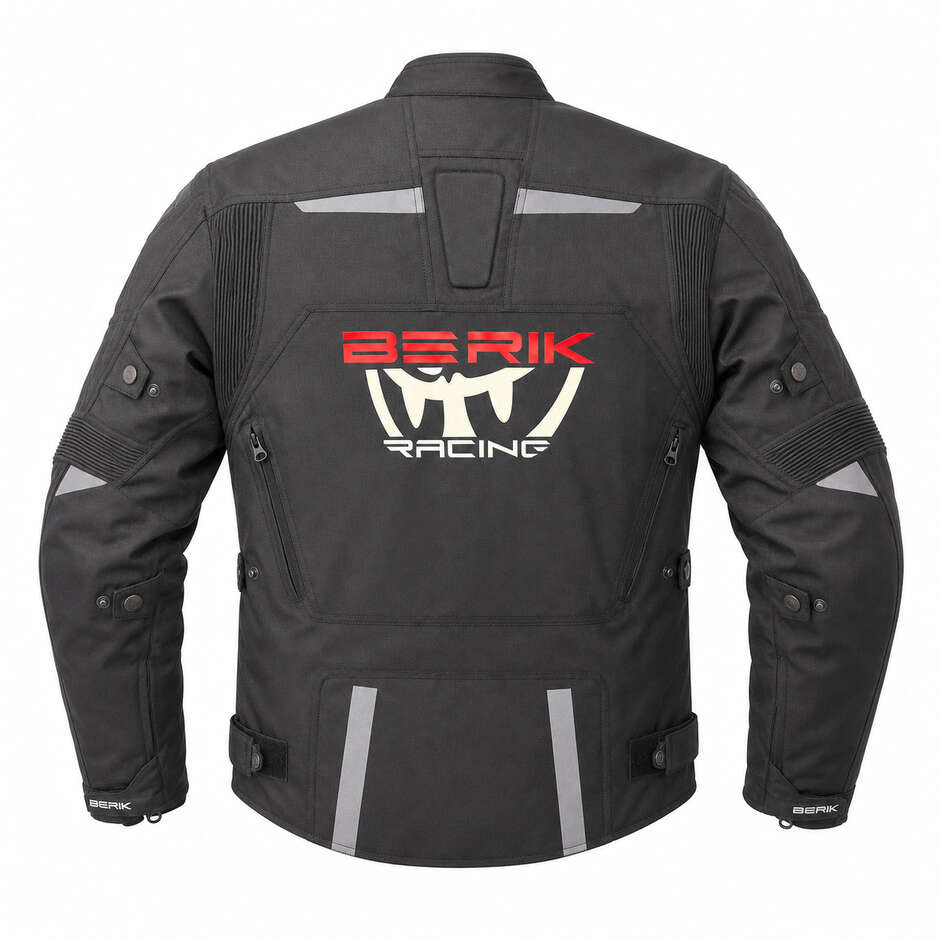Berik 2.0 NJ-253302 Motorradjacke aus technischem Gewebe, Schwarz, Weiß, Rot