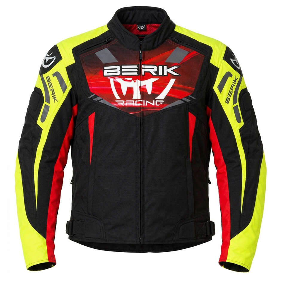 Berik 2.0 NJ-253302AU Motorradjacke aus technischem Gewebe, Schwarz, Rot, Gelb, Fluoreszierendes Grau