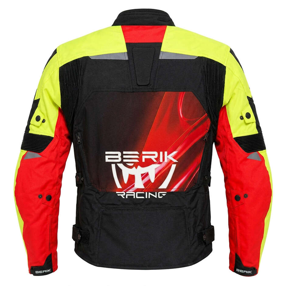 Berik 2.0 NJ-253302AU Motorradjacke aus technischem Gewebe, Schwarz, Rot, Gelb, Fluoreszierendes Grau