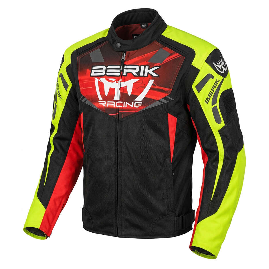 Berik 2.0 NJ-253302AU Motorradjacke aus technischem Gewebe, Schwarz, Rot, Gelb, Fluoreszierendes Grau