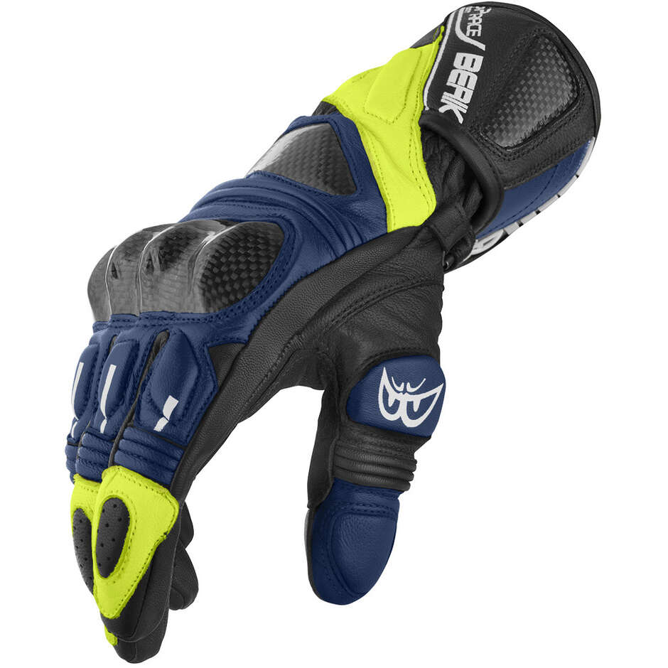 Berik 2.0 Racing Leather Motorcycle Gloves 195102 Black Blue Yellow Fluo