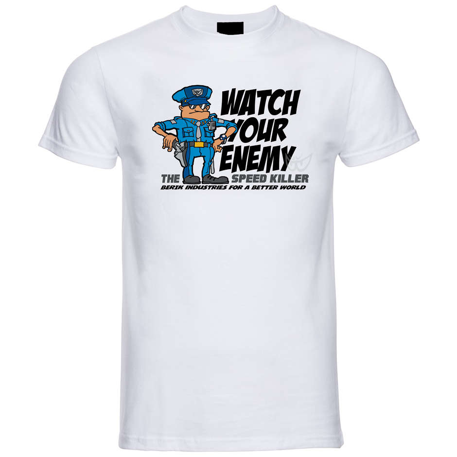 Berik 2.0 T-shirt blanc Watch Your Enemy Crewneck noir imprimé