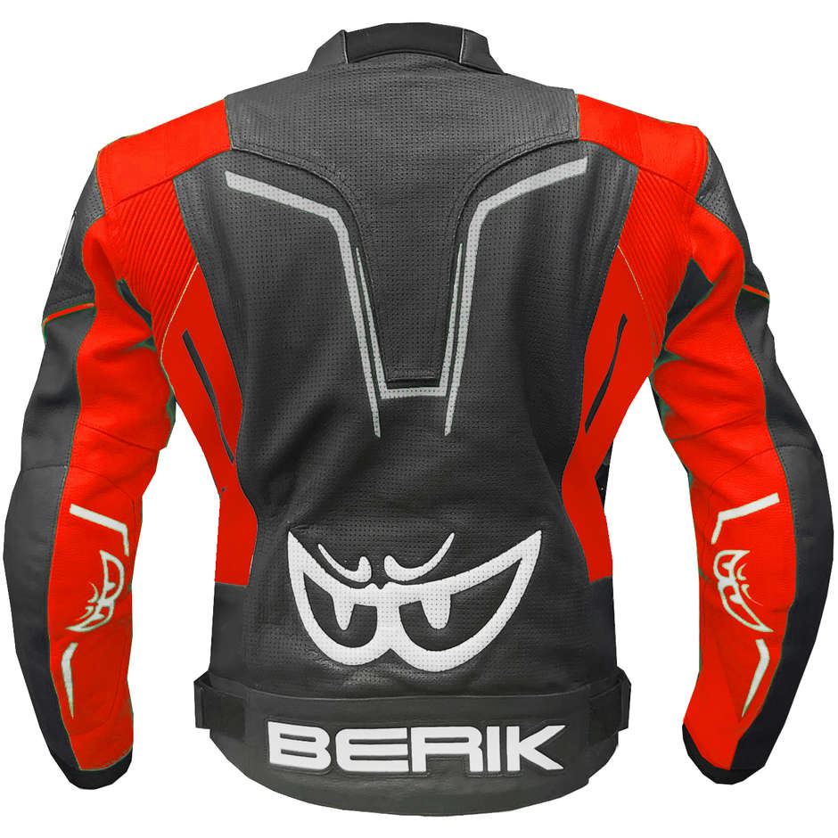 Berik 2.0 Technical Motorcycle Jacket in Leather LJ 181334-A Black Red Fluo