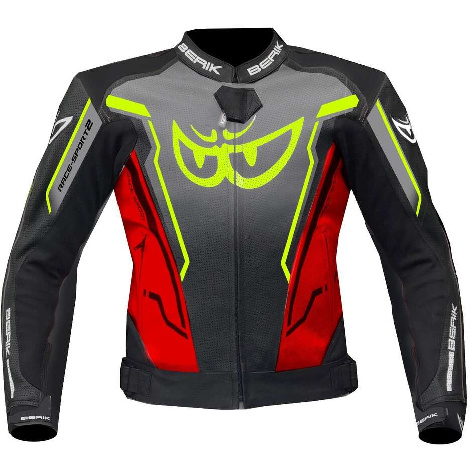 Berik 2.0 Technical Motorcycle Jacket in Leather LJ 181334-A Sport Black Gray Red Fluo Yellow