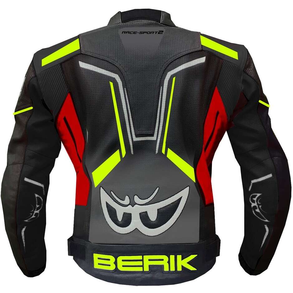 Berik 2.0 Technical Motorcycle Jacket in Leather LJ 181334-A Sport Black Gray Red Fluo Yellow