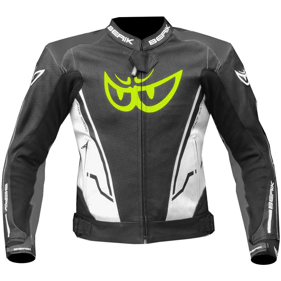 Berik 2.0 Technical Motorcycle Jacket in Leather LJ 181334-A Sport Black White Yellow Fluo