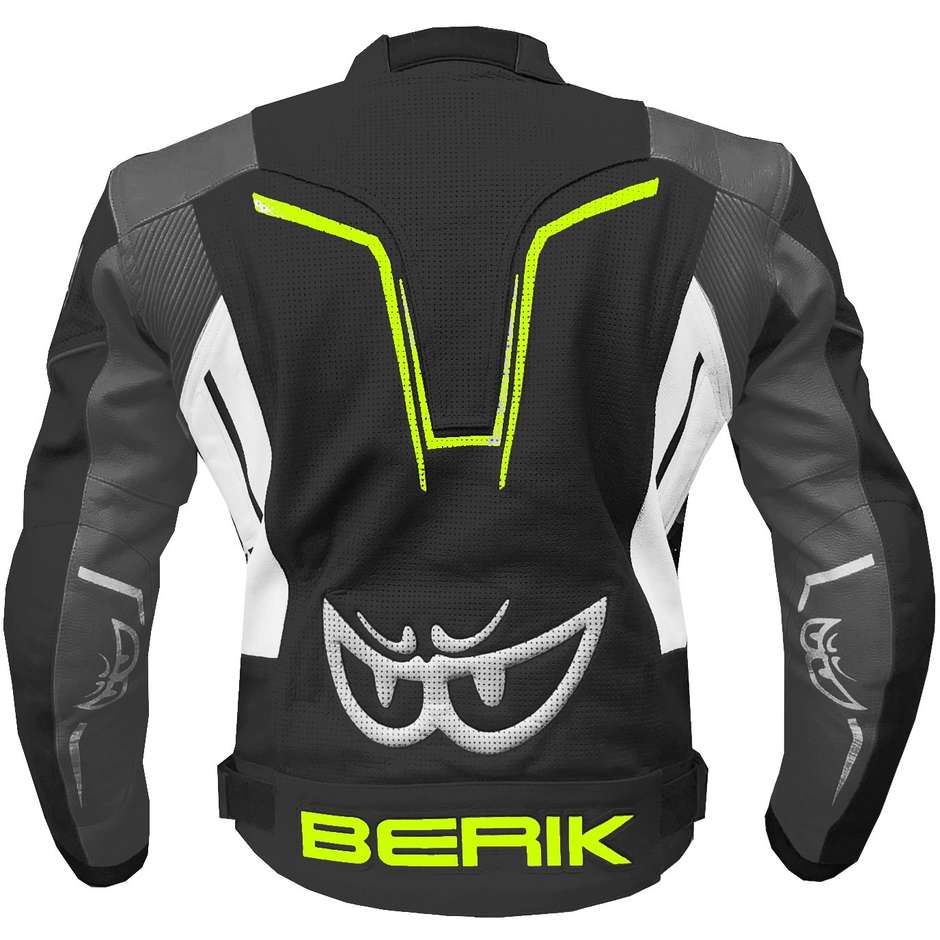 Berik 2.0 Technical Motorcycle Jacket in Leather LJ 181334-A Sport Black White Yellow Fluo