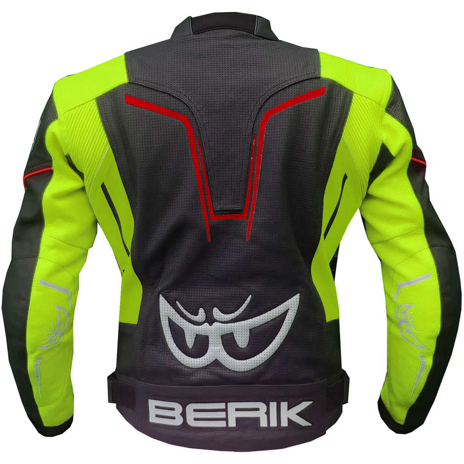 Berik 2.0 Technical Motorcycle Jacket in Leather LJ 181334-A Sport Black Yellow Fluo