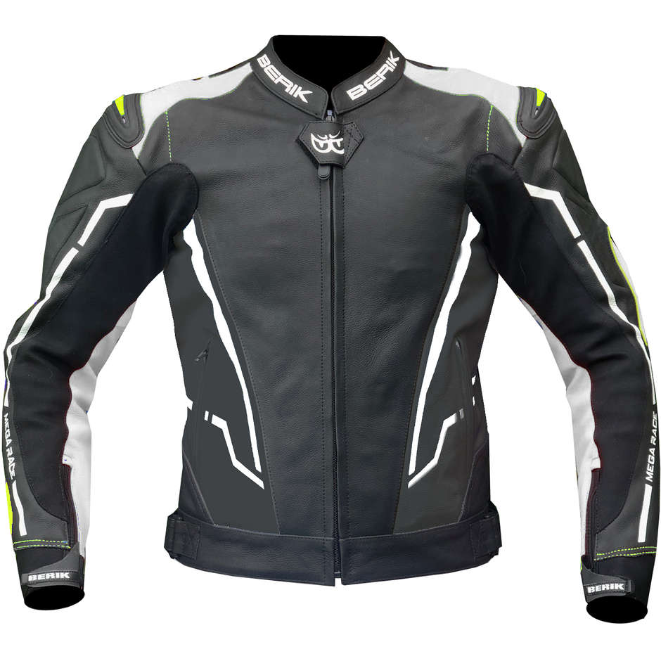 Berik 2.0 Technical Motorcycle Jacket in Leather LJ 181334-B Racing Black White Yellow Fluo