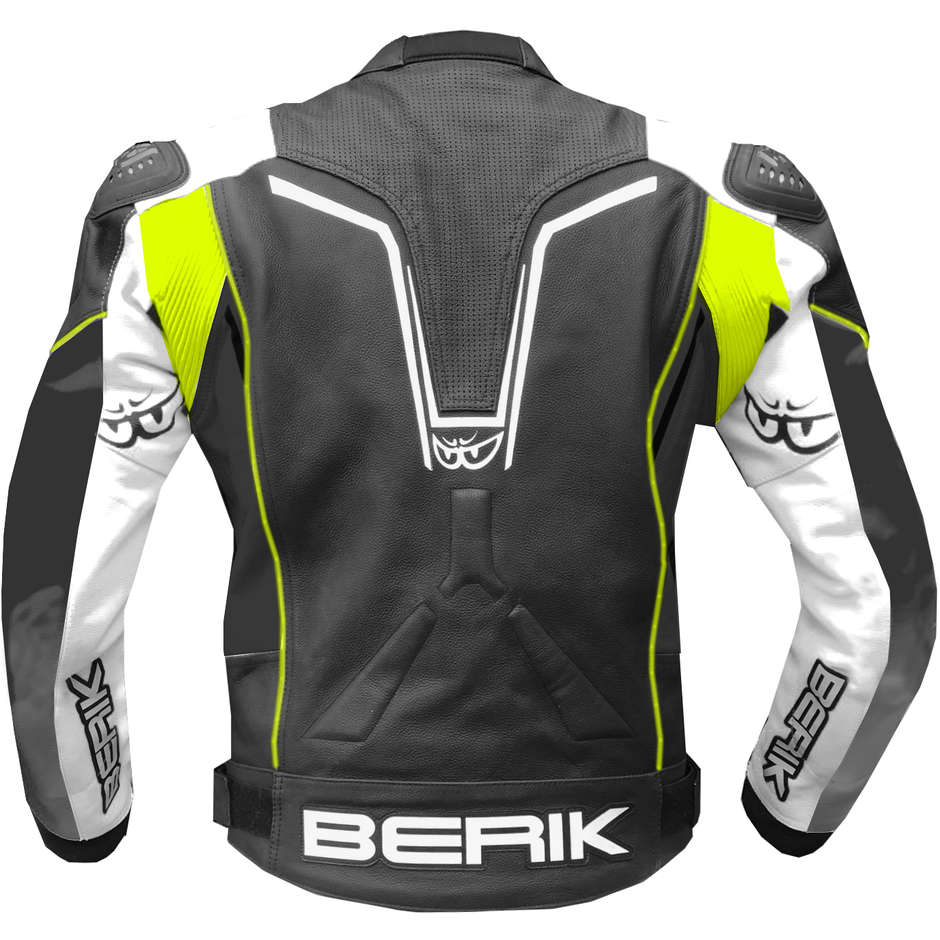Berik 2.0 Technical Motorcycle Jacket in Leather LJ 181334-B Racing Black White Yellow Fluo