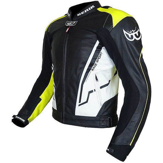 Berik 2.0 Technical Motorcycle Jacket in Leather LJ 181334 Sport Black White Yellow