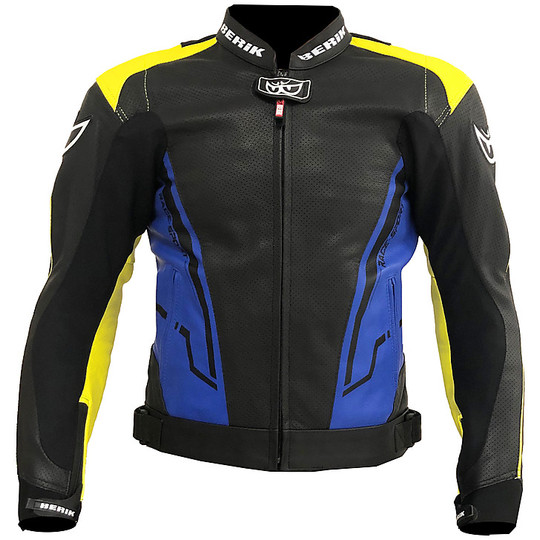 Berik 2.0 Technical Motorcycle Jacket in Leather LJ 181334 Sport Yellow Blue Black