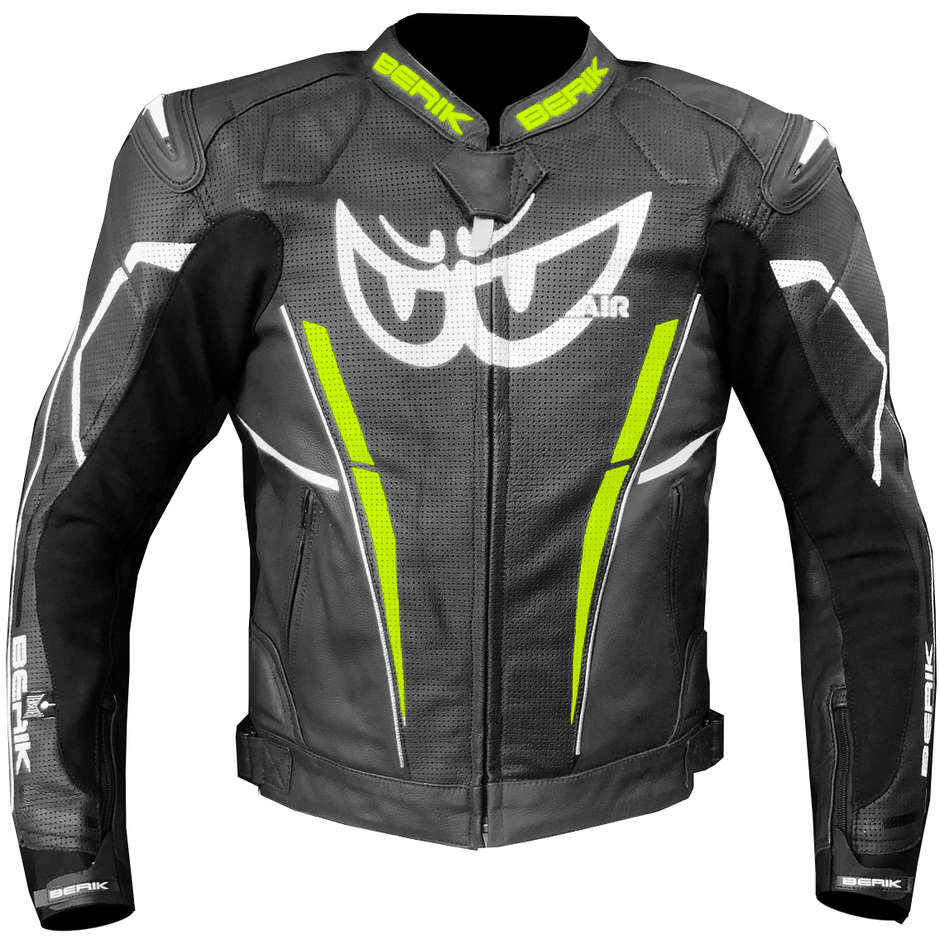 Berik 2.0 Technical Motorcycle Jacket in Perforated Leather LJ 191317 Air Black Yellow Fluo
