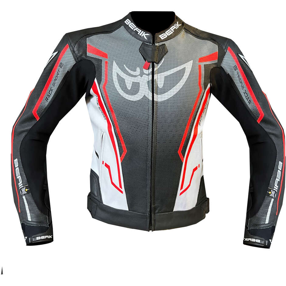 Berik LJ-181334C-Lady Women's Leather Motorcycle Jacket Black White Gray Red Fluo