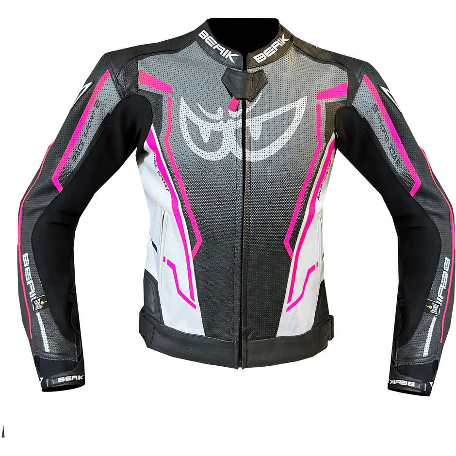 Berik LJ-181334C-Lady Women's Motorcycle Leather Jacket Black White Gray Pink Fluo