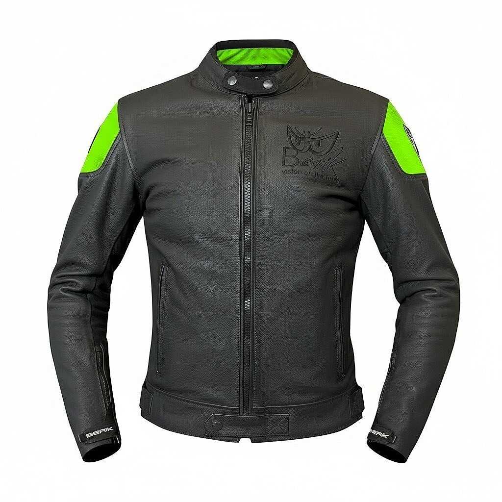 Berik LJ-221324-BK Leather Motorcycle Jacket Black Green For Sale