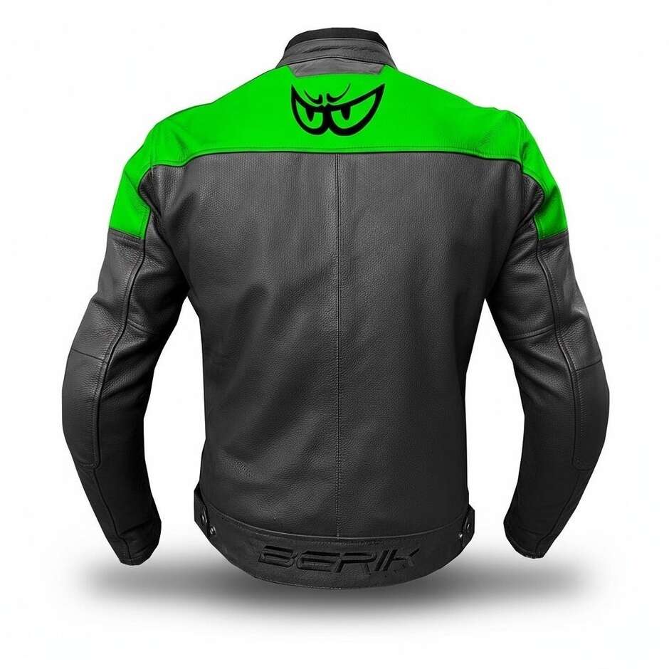 Berik LJ-221324-BK Leather Motorcycle Jacket Black Green