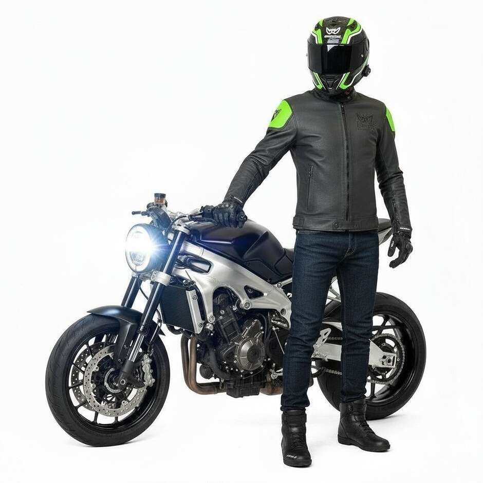 Berik LJ-221324-BK Leather Motorcycle Jacket Black Green