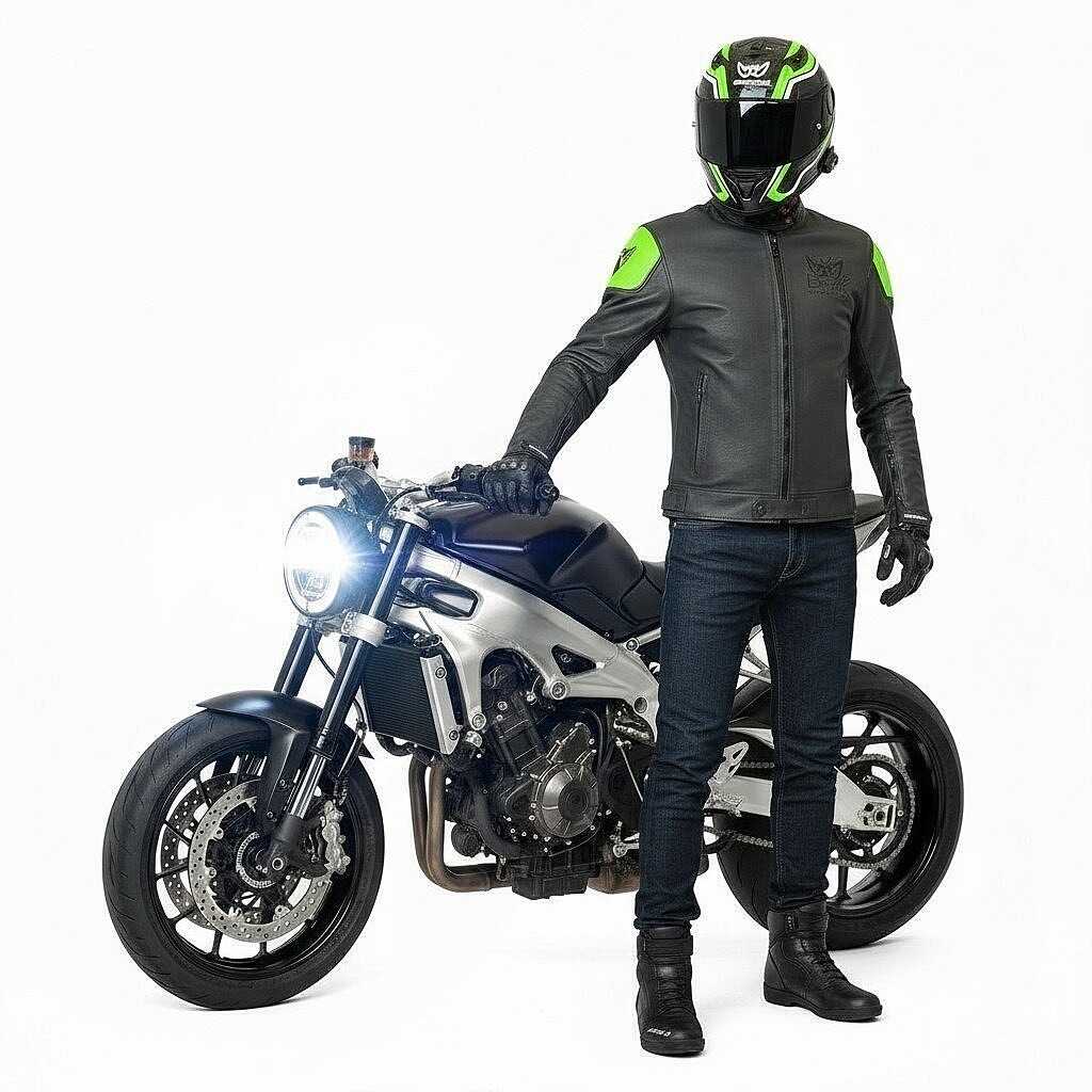 Berik LJ-221324-BK Leather Motorcycle Jacket Black Green For Sale