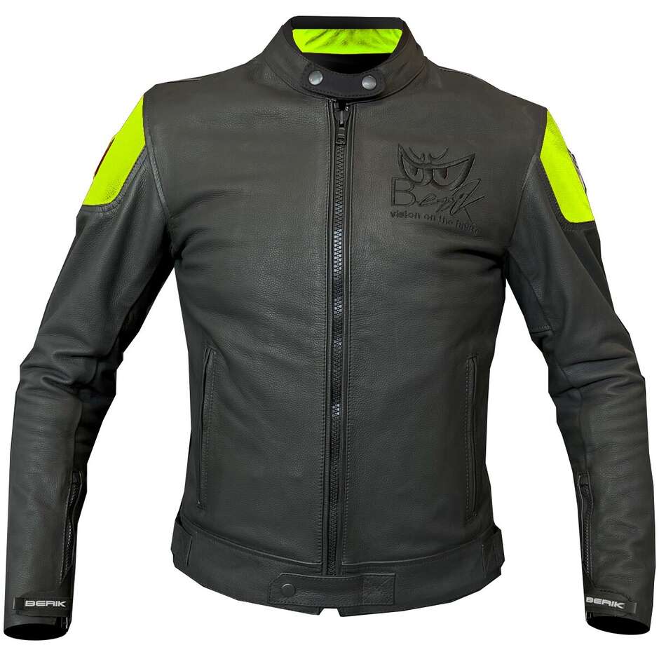 Berik LJ-221324-BK Motorradjacke aus schwarzem, gelbem Fluo-Leder