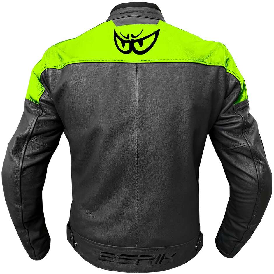 Berik LJ-221324-BK Motorradjacke aus schwarzem, gelbem Fluo-Leder