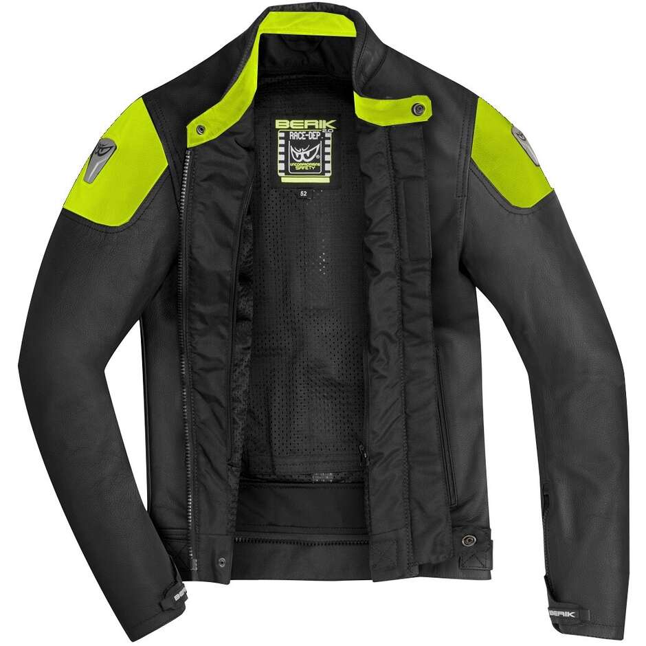 Berik LJ-221324-BK Motorradjacke aus schwarzem, gelbem Fluo-Leder