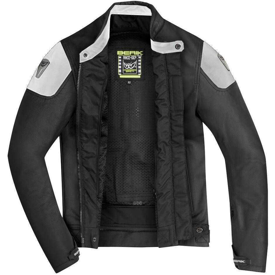 Berik LJ-221324-BK Veste de moto en cuir noir et blanc