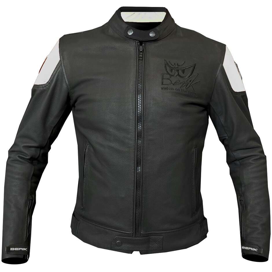 Berik LJ-221324-BK Veste de moto en cuir noir et blanc