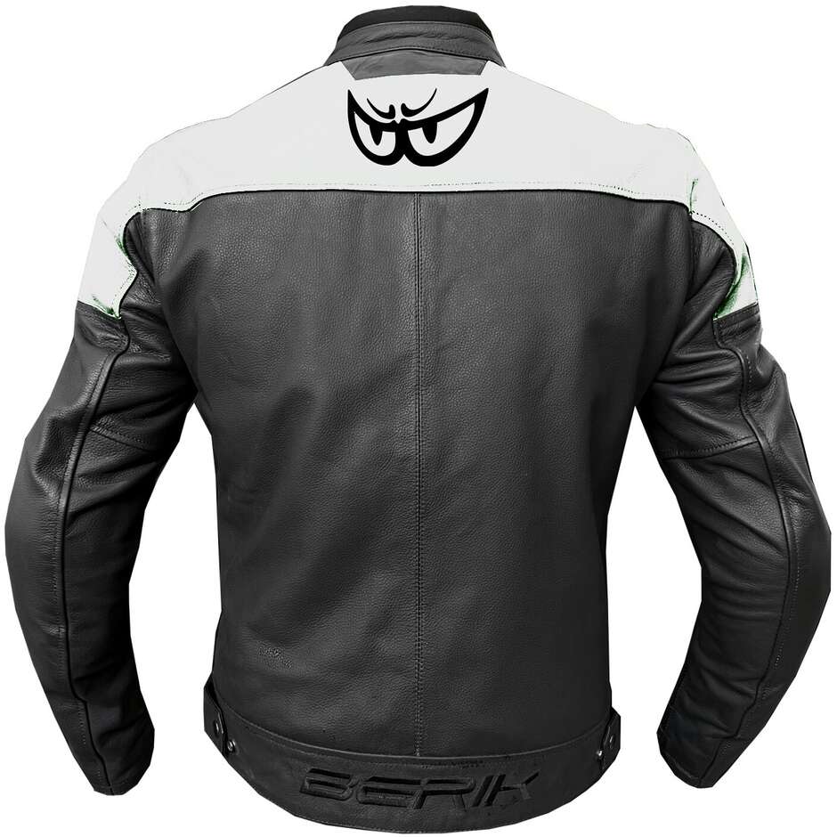 Berik LJ-221324-BK Veste de moto en cuir noir et blanc