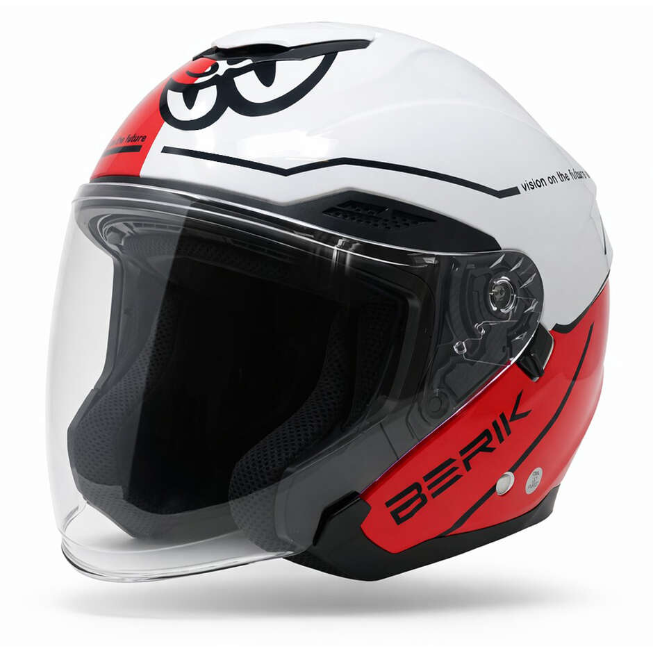 Berik OF669 Bipolar Double Visor Jet Motorcycle Helmet White Fluorescent Red