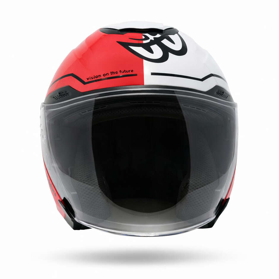 Berik OF669 Bipolar Double Visor Jet Motorcycle Helmet White Fluorescent Red