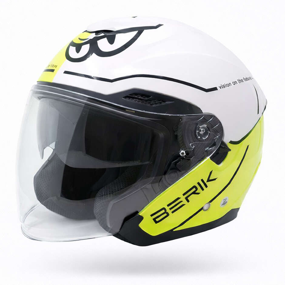Berik OF669 Bipolarer Doppelvisier-Jet-Motorradhelm Weiß Fluoreszierendes Gelb