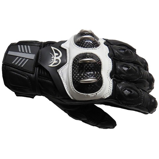 Berik Racing Motorrad-Handschuhe Schutzkleidung aus Leder mit Carbon und Titanium Quasar Kurz Schwarz-Weiß