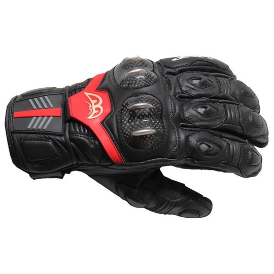 Berik Racing Motorrad-Handschuhe Schutzkleidung aus Leder mit Carbon und Titanium Quasar Short Schwarz-Rot