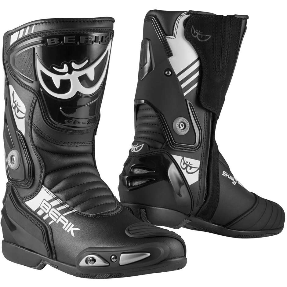 Berik SHAFT 3.0 1448-BK Schwarz Weiß Racing Motorradstiefel