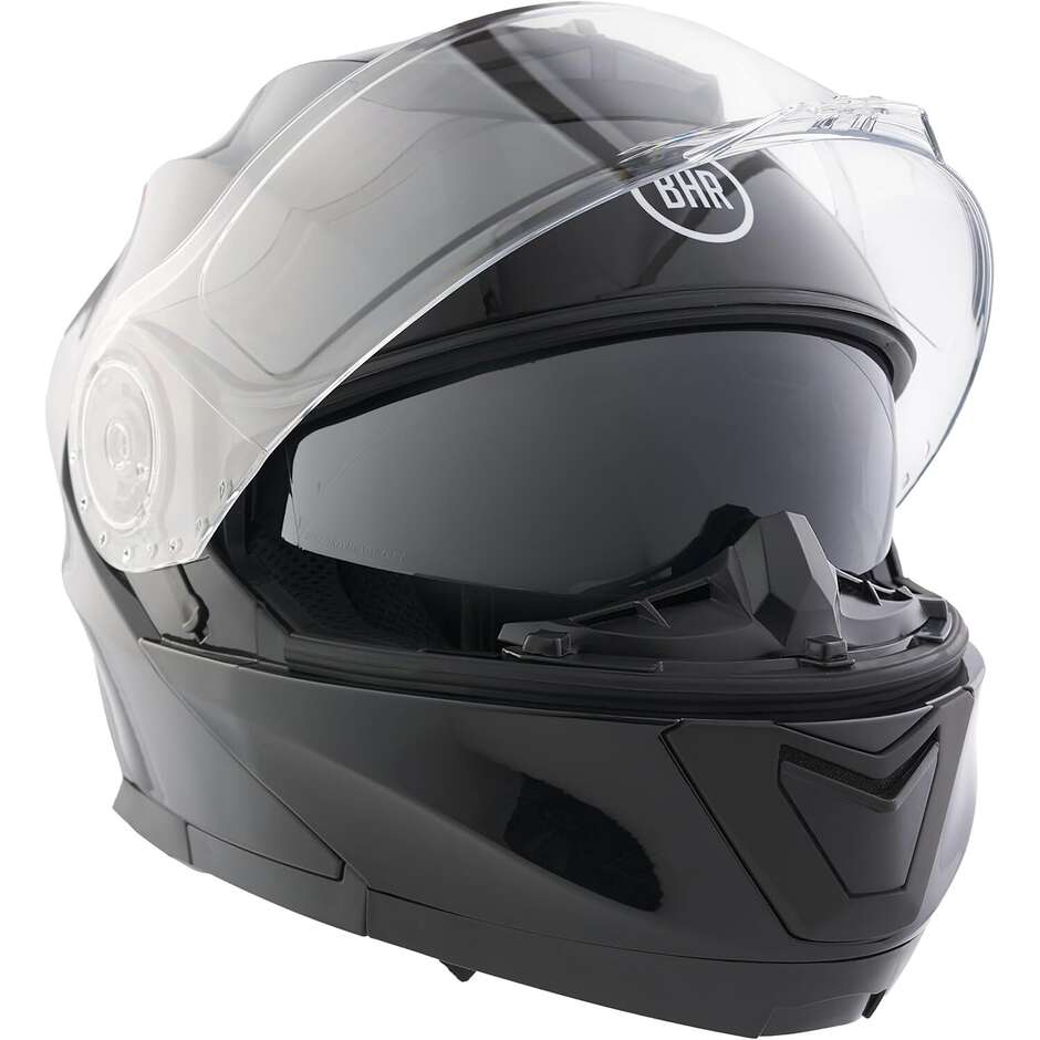 BHR 836 Flip Up Modular Motorcycle Helmet White Black Metallic