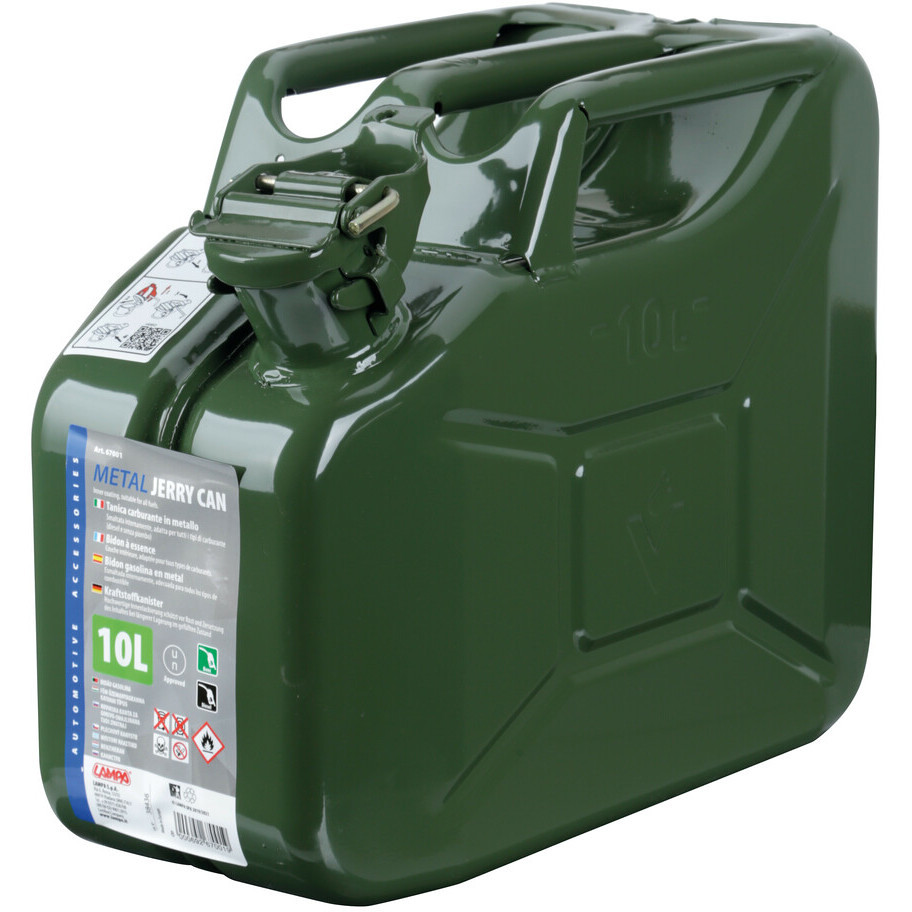 Jerrycan Métallique 10L Motorkit - Raccord Baïonnette, Vert Olive - Essence/Diesel