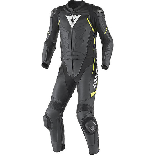 Biker suit Divisible Leather Dainese Avro D1 Black Yellow Fluo