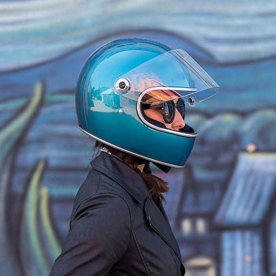 Biltwell Integral Motorcycle Helmet Model Gringo S With Pacific Blue Visor