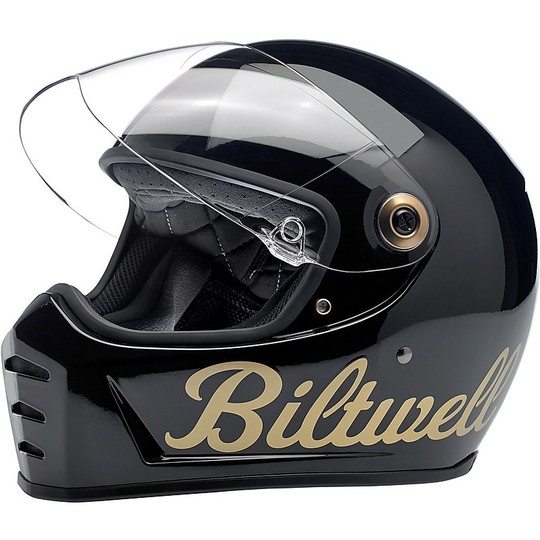 Biltwell Integral Motorcycle Helmet Model Lane Splitter Factory Glossy Black Gold