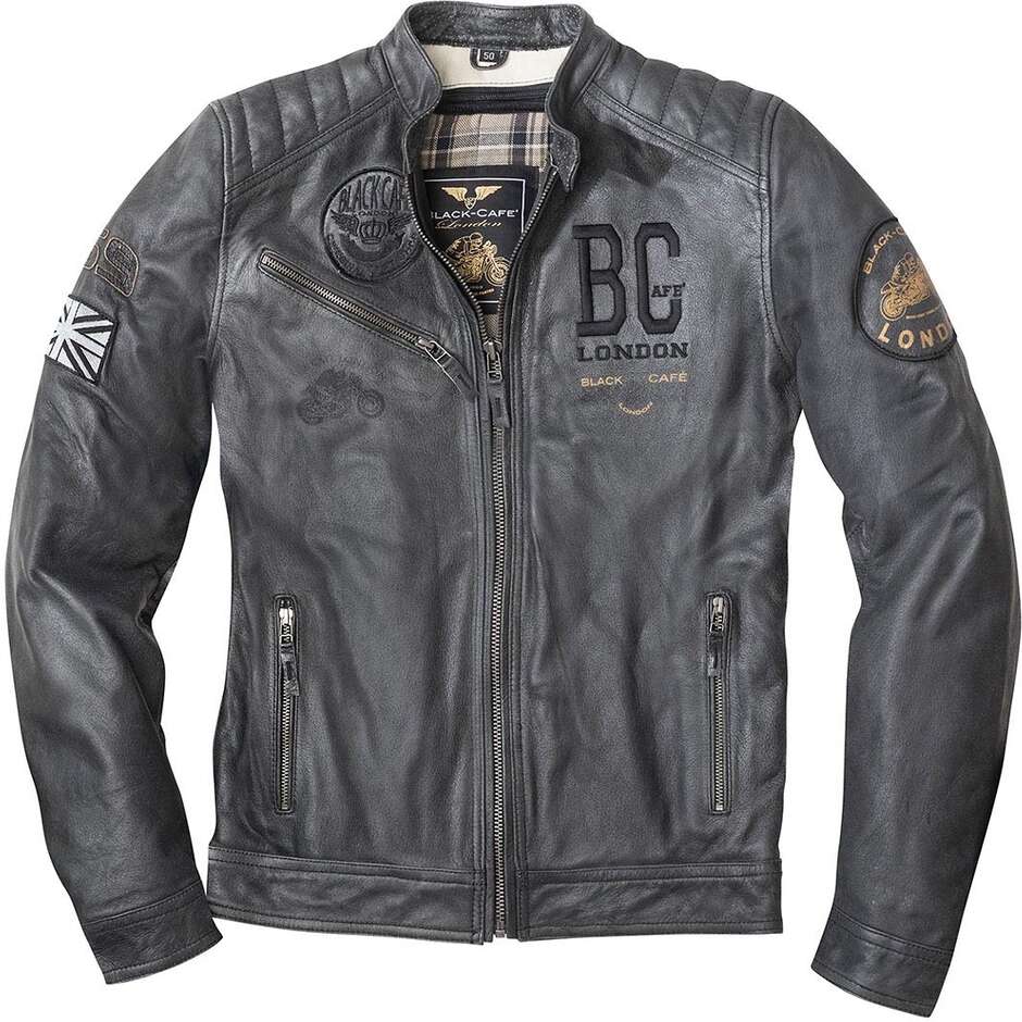 Black Cafe London LJ171325 Vintage Leather Motorcycle Jacket with Removable