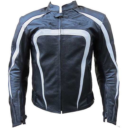 Black Panther Ranger 100% Buffalo Black White Leather Motorcycle Jacket