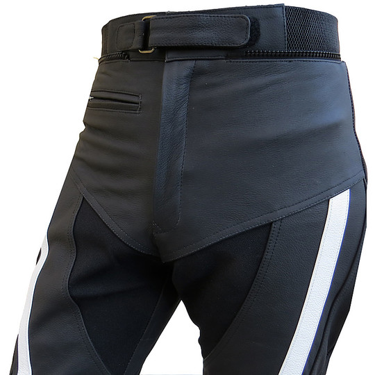 Black-White  Dual Road Leather Motorcycle Trousers