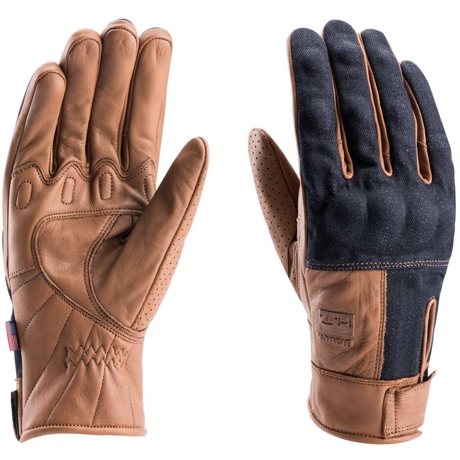 Blauer Combo Denim Biscuit Brown Leather Motorcycle Gloves