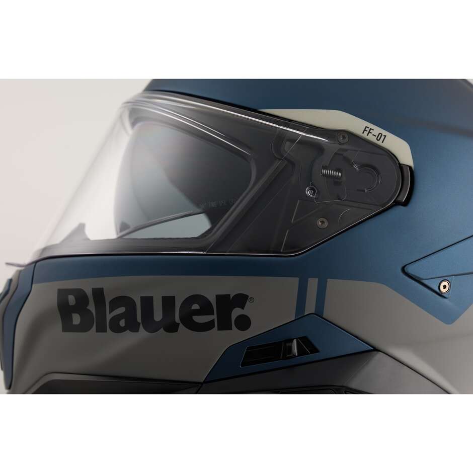 Blauer FF01 Full Face Motorcycle Helmet in Double Fiber Visor H109 Matt Blue