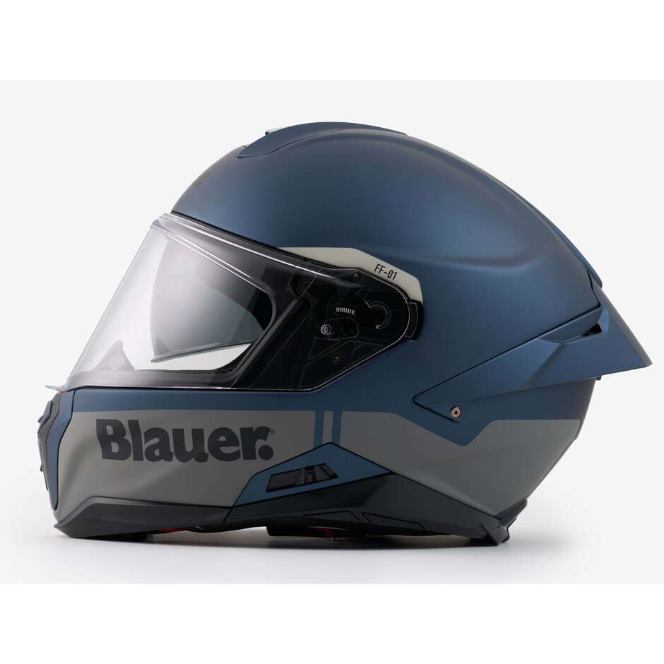 Blauer FF01 Full Face Motorcycle Helmet in Double Fiber Visor H109 Matt Blue
