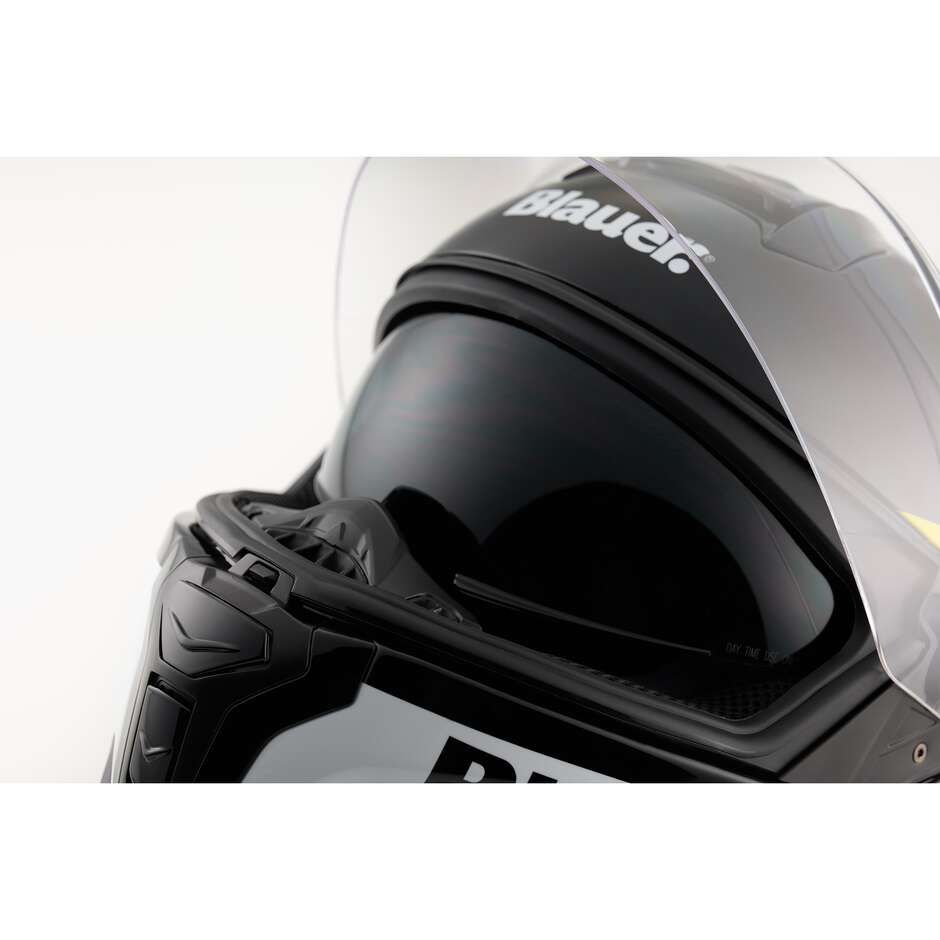 Blauer FF01 Integral-Motorradhelm mit Doppelfaservisier H136 Schwarz Weiß