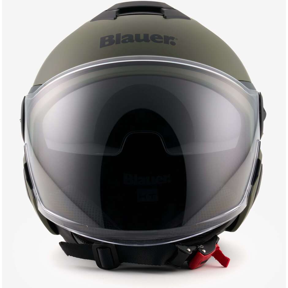 Blauer Jet Motorcycle Helmet Double Visor DJ-01 Mono Green Matt